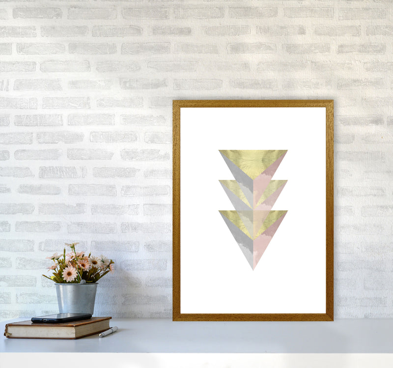 Gold, Pink And Grey Abstract Triangles Modern Print A2 Print Only