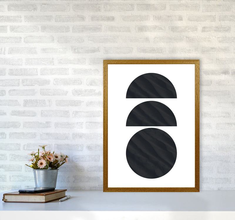 Abstract Black Textured Circles Modern Print A2 Print Only