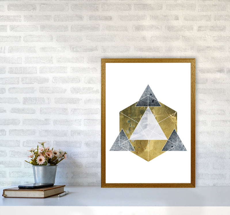 Gold Cube And Grey Geo Abstract Modern Print A2 Print Only