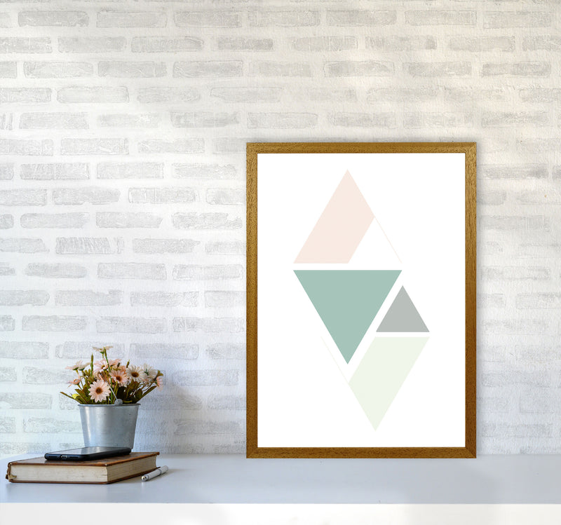 Peach, Green And Grey Abstract Triangles Modern Print A2 Print Only