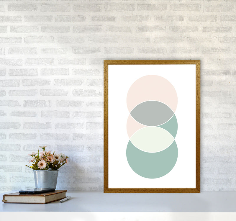 Peach, Green And Grey Abstract Circles Modern Print A2 Print Only