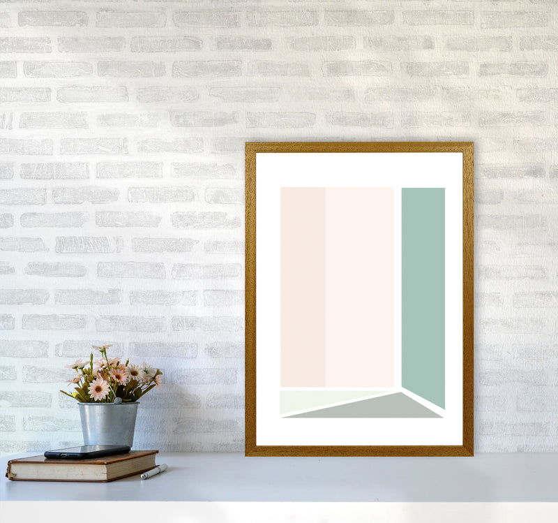 Peach, Green And Grey Abstract Rectangle Modern Print A2 Print Only