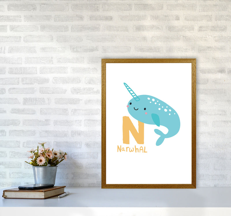 Alphabet Animals, N Is For Narwhal Framed Nursey Wall Art Print A2 Print Only