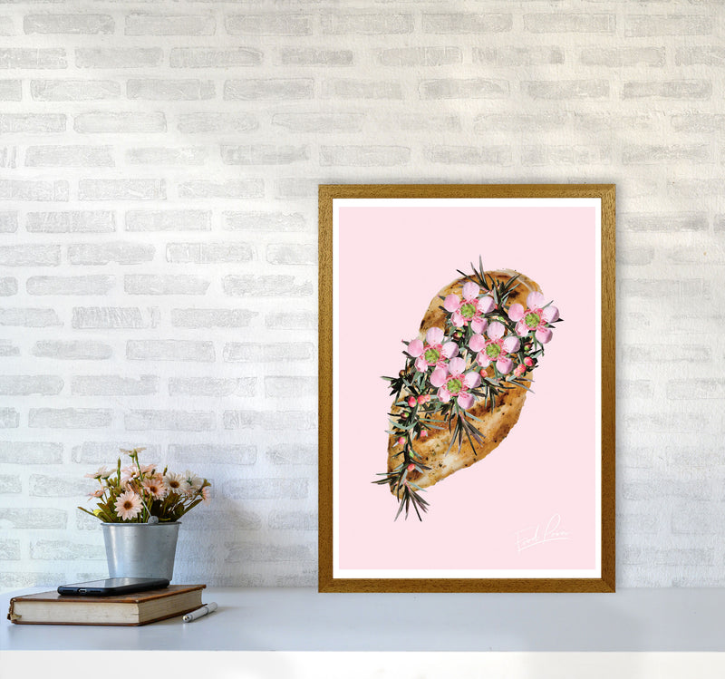 Pink Chicken Floral Food Print, Framed Kitchen Wall Art A2 Print Only