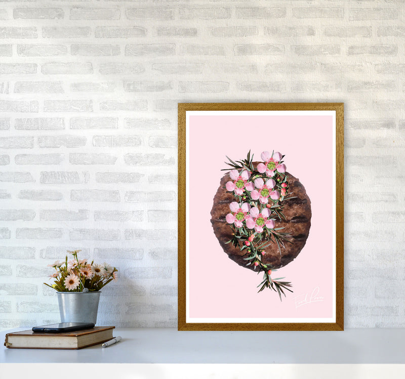 Pink Burger Floral Food Print, Framed Kitchen Wall Art A2 Print Only