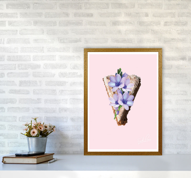 Pink Coffee Cake Floral Food Print, Framed Kitchen Wall Art A2 Print Only