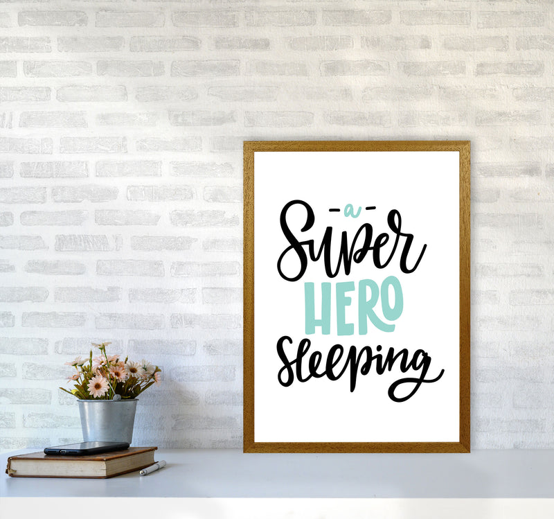 Superhero Sleeping Mint And Black Framed Nursey Wall Art Print A2 Print Only