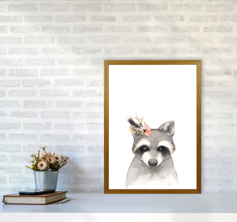 Forest Friends, Floral Cute Raccoon Modern Print Animal Art Print A2 Print Only