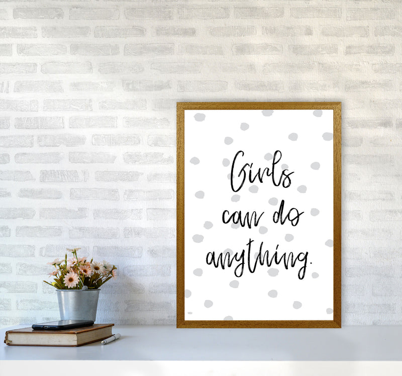 Girls Can Do Anything Grey Polka Dots Framed Typography Wall Art Print A2 Print Only