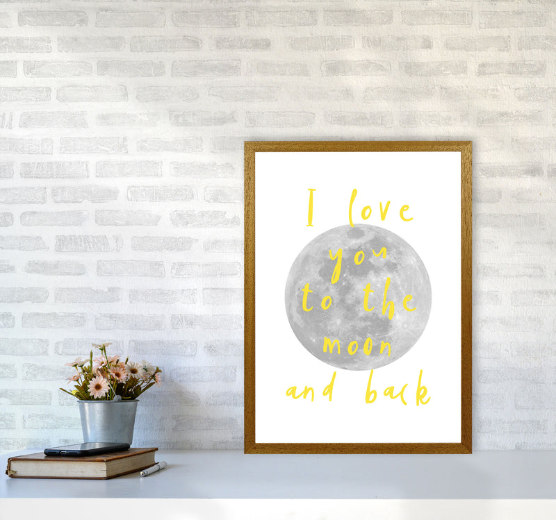 I Love You To The Moon And Back Yellow Framed Typography Wall Art Print A2 Print Only