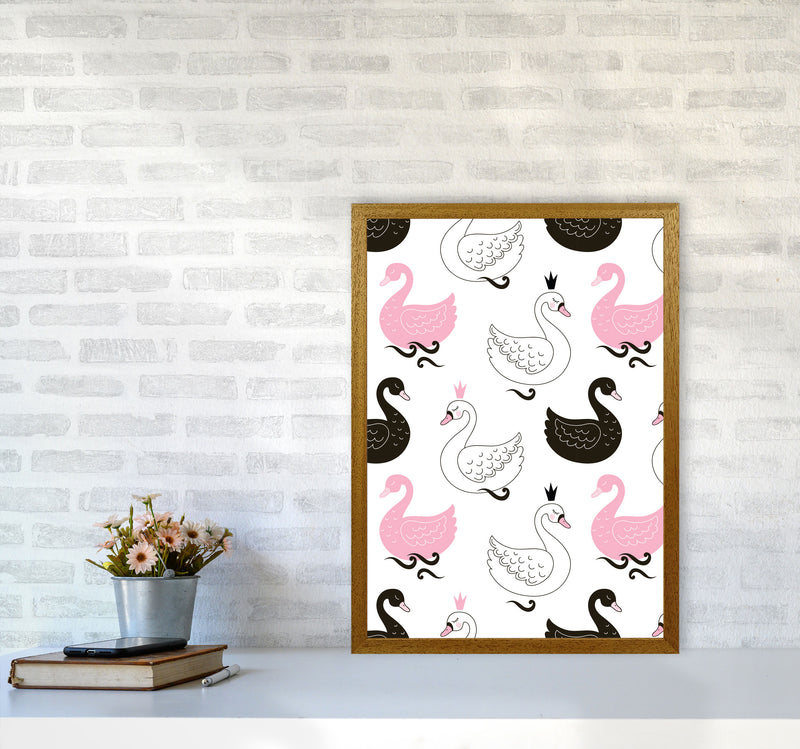 Pink Black And White Swan Pattern Modern Print Animal Art Print A2 Print Only