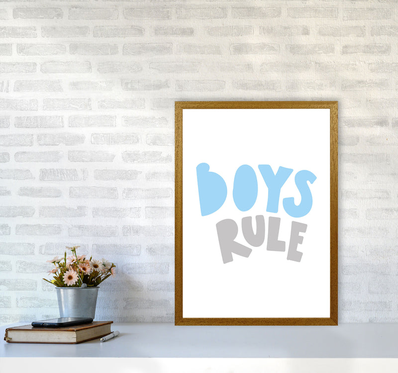 Boys Rule Grey And Light Blue Framed Typography Wall Art Print A2 Print Only