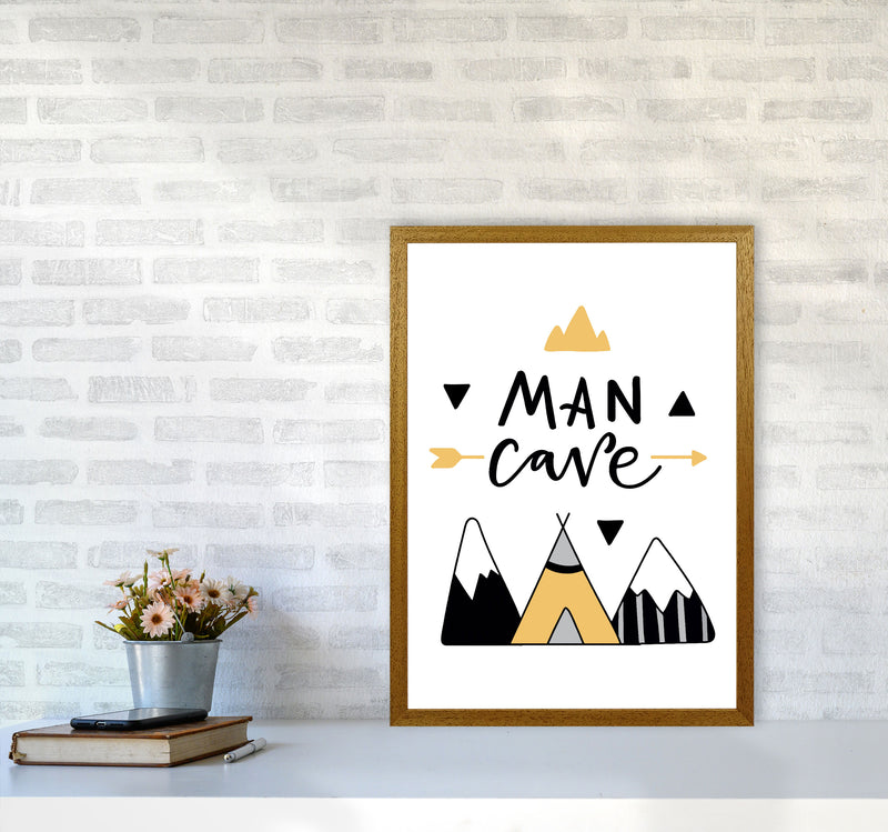 Man Cave Mountains Mustard And Black Framed Typography Wall Art Print A2 Print Only