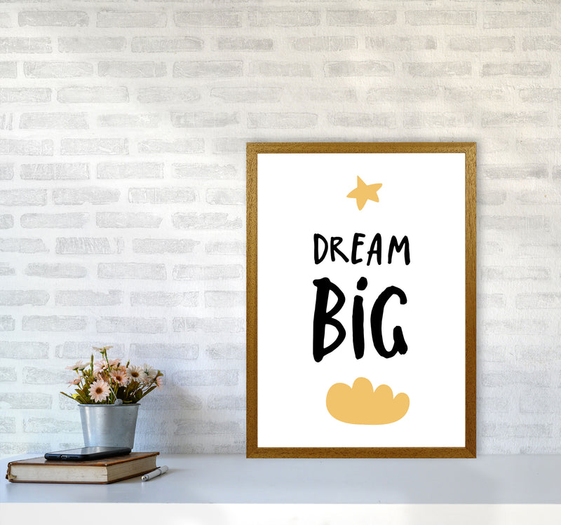 Dream Big Yellow Cloud Framed Typography Wall Art Print A2 Print Only