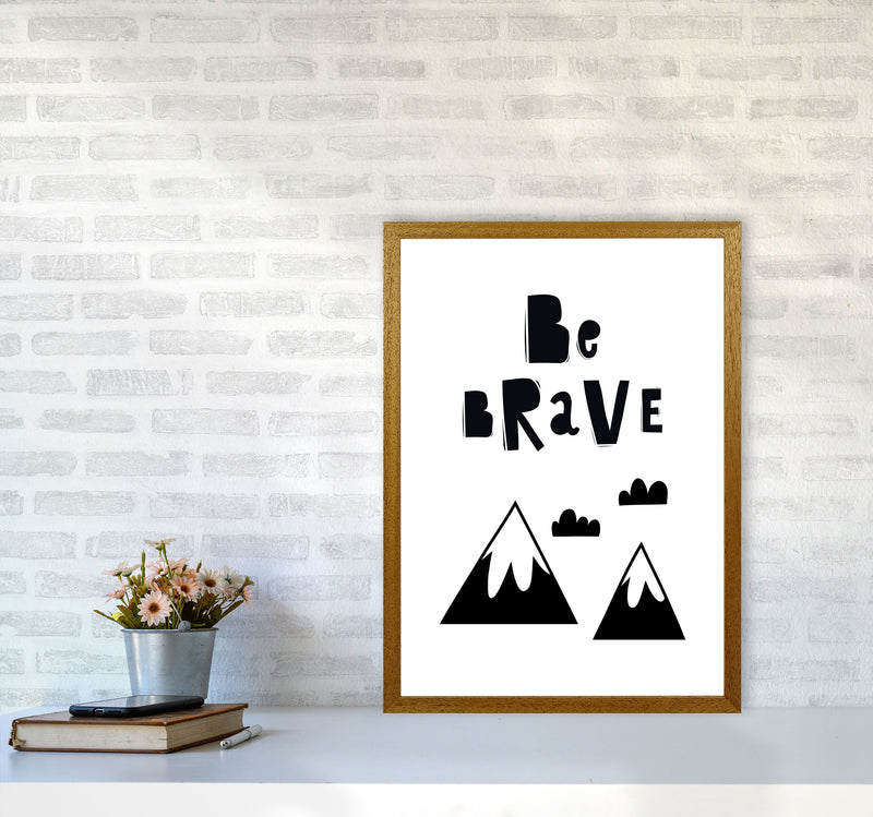 Be Brave Scandi Mountains Framed Typography Wall Art Print A2 Print Only
