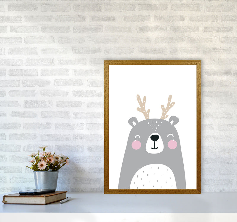 Grey Bear With Antlers Modern Print Animal Art Print A2 Print Only