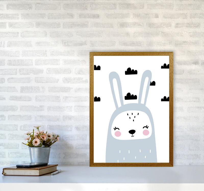 Blue Scandi Bunny With Clouds Modern Print Animal Art Print A2 Print Only