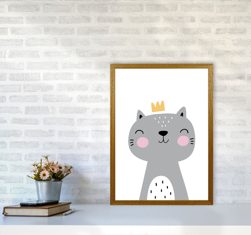 Grey Scandi Cat With Crown Modern Print Animal Art Print A2 Print Only