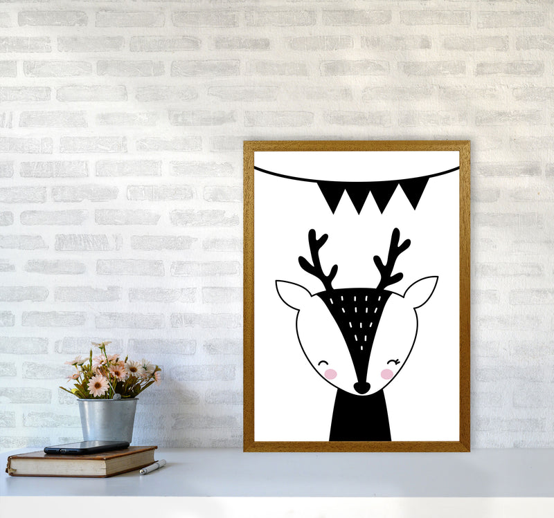 Scandi Black Deer With Banner Framed Nursey Wall Art Print A2 Print Only