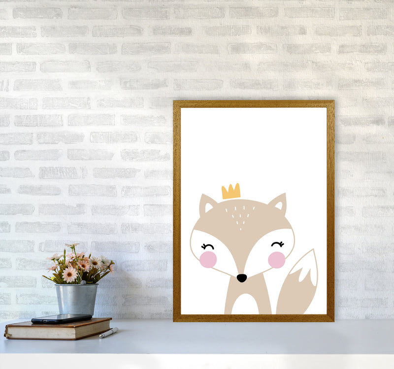Scandi Beige Fox With Crown Framed Nursey Wall Art Print A2 Print Only