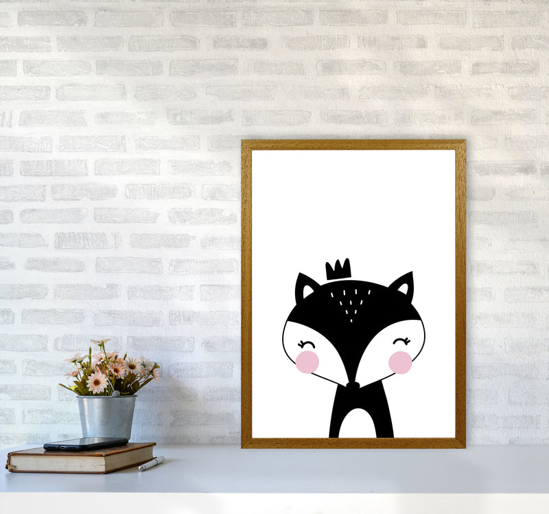 Scandi Black Fox With Crown Framed Nursey Wall Art Print A2 Print Only