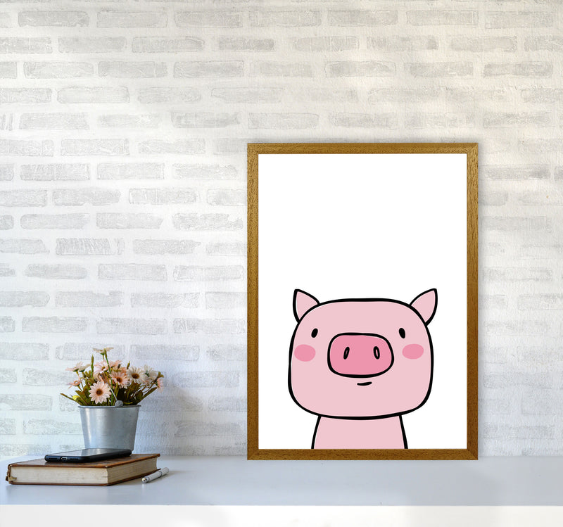 Scandi Pink Pig Framed Nursey Wall Art Print A2 Print Only