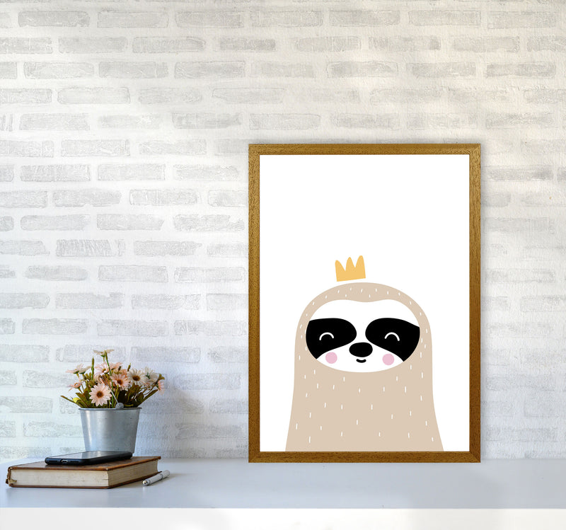 Scandi Sloth With Crown Framed Nursey Wall Art Print A2 Print Only