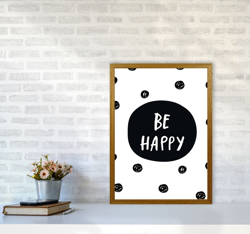 Be Happy Polka Dot Framed Typography Wall Art Print A2 Print Only