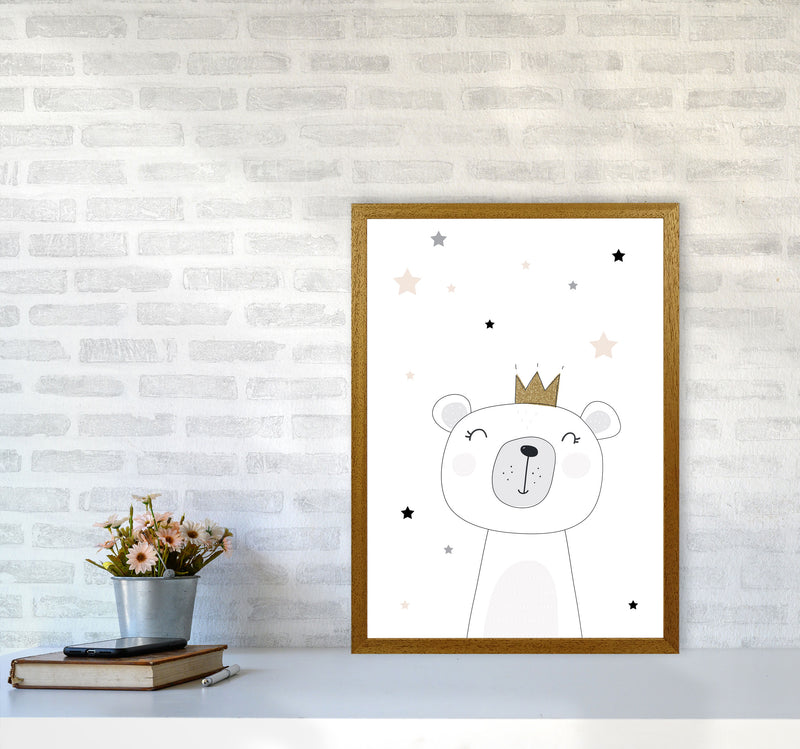 Scandi Cute Bear With Crown And Stars Print, Framed Childrens Wall Art A2 Print Only