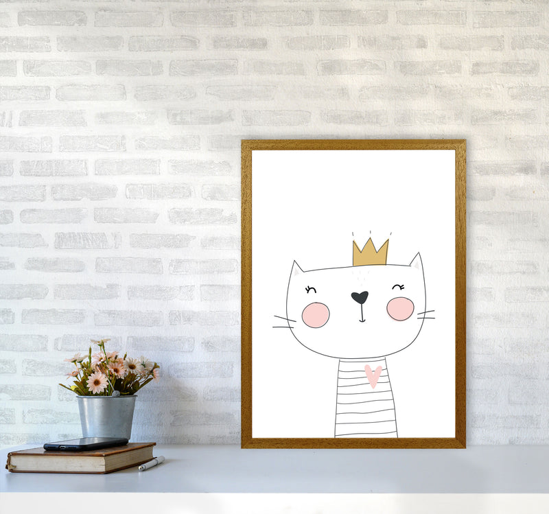 Scandi Cute Cat With Crown Framed Nursey Wall Art Print A2 Print Only