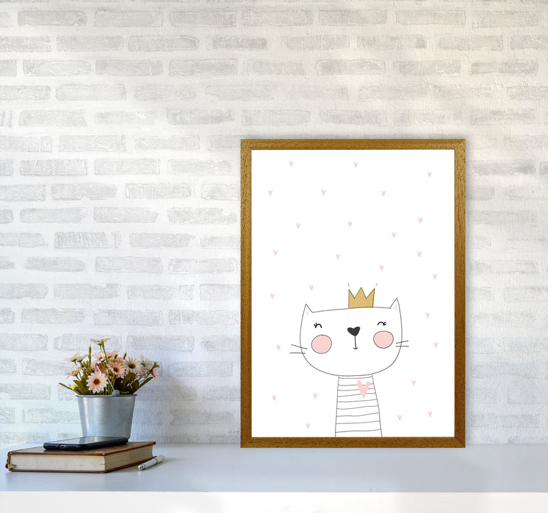 Scandi Cute Cat With Crown And Stars Framed Nursey Wall Art Print A2 Print Only