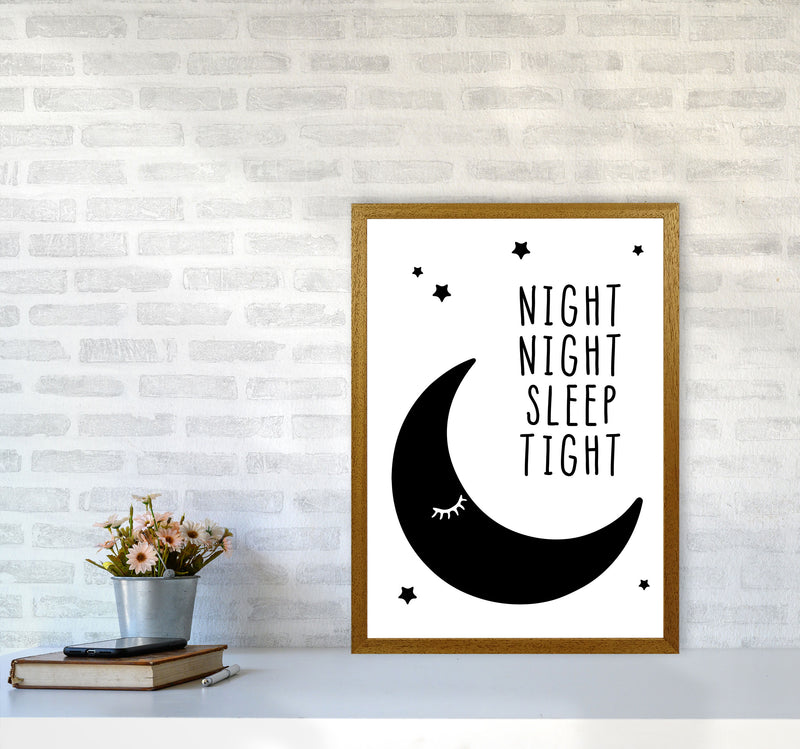 Night Night Moon Black Framed Nursey Wall Art Print A2 Print Only
