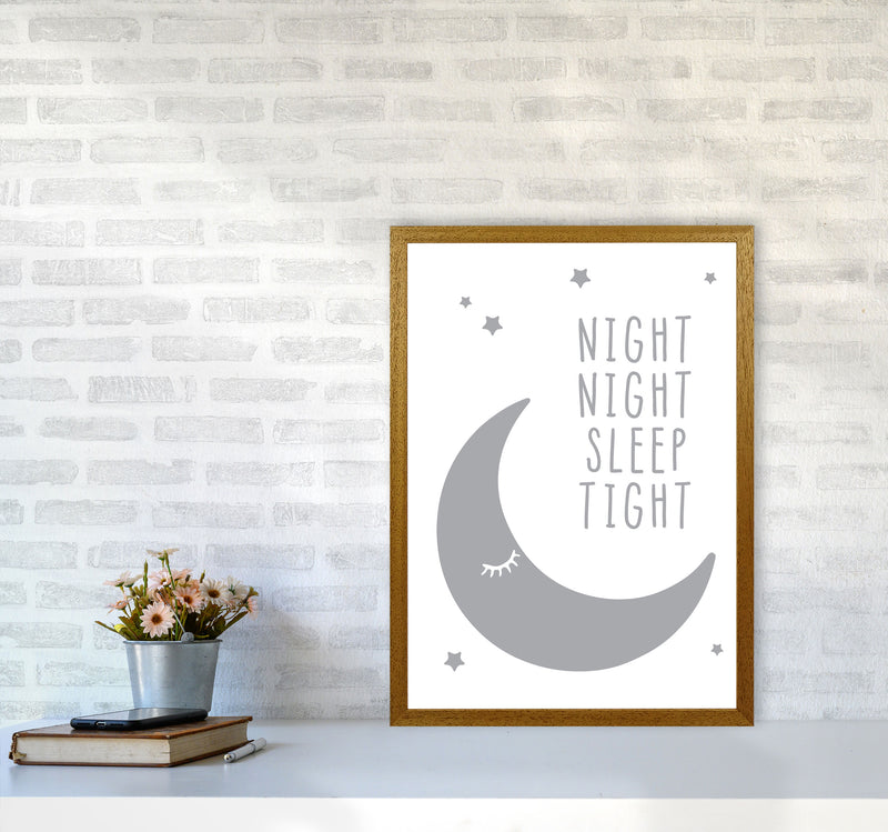 Night Night Moon Grey Framed Nursey Wall Art Print A2 Print Only