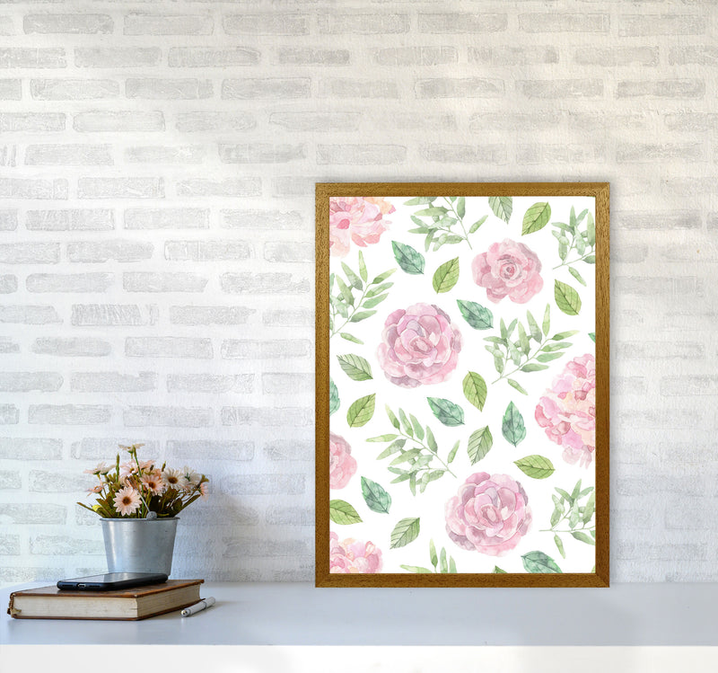 Pink Floral Repeat Pattern Modern Print, Framed Botanical & Nature Art Print A2 Print Only