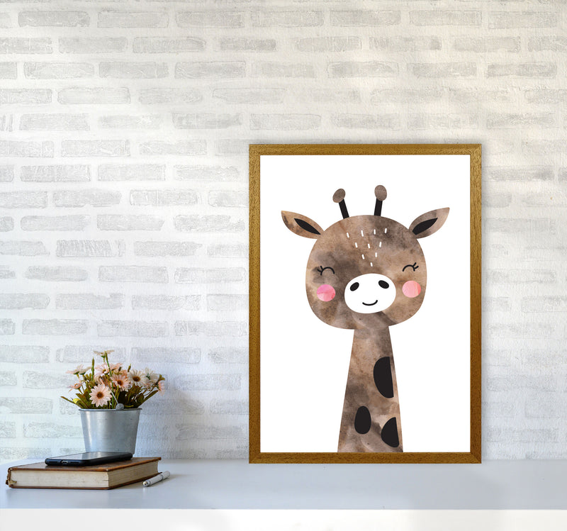Scandi Brown Giraffe Watercolour Framed Nursey Wall Art Print A2 Print Only