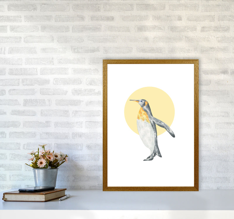 Watercolour Penguin With Yellow Circle Modern Print, Animal Art Print A2 Print Only