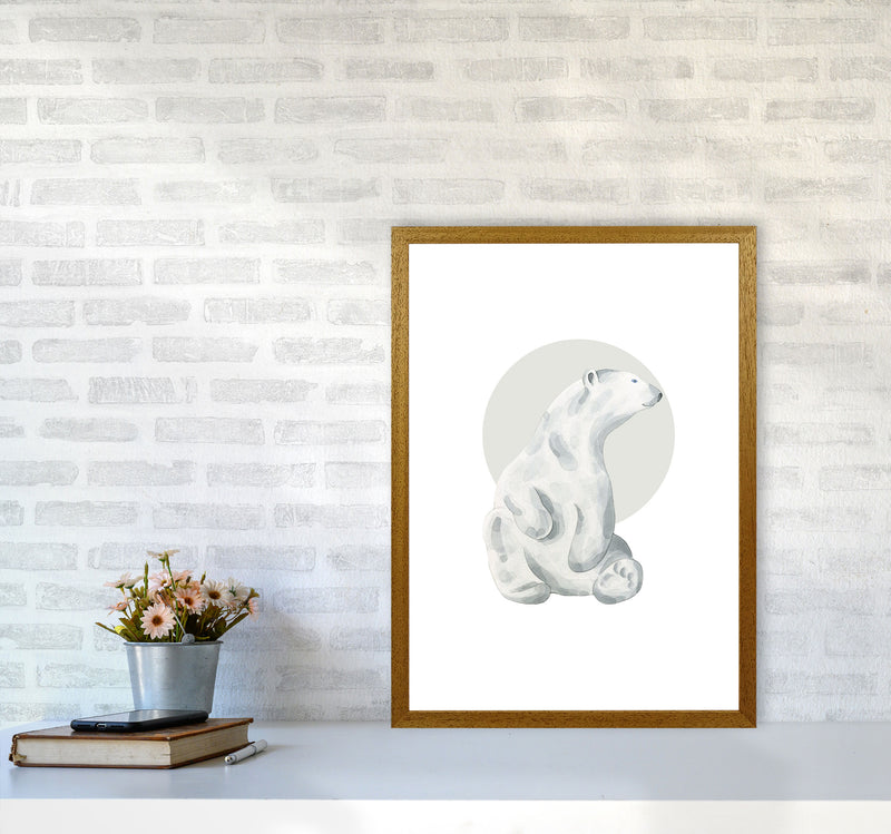 Watercolour Polar Bear With Grey Circle Modern Print, Animal Art Print A2 Print Only