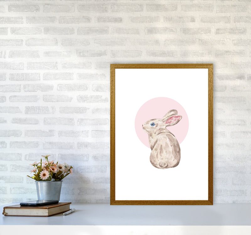 Watercolour Bunny With Pink Circle Modern Print, Animal Art Print A2 Print Only