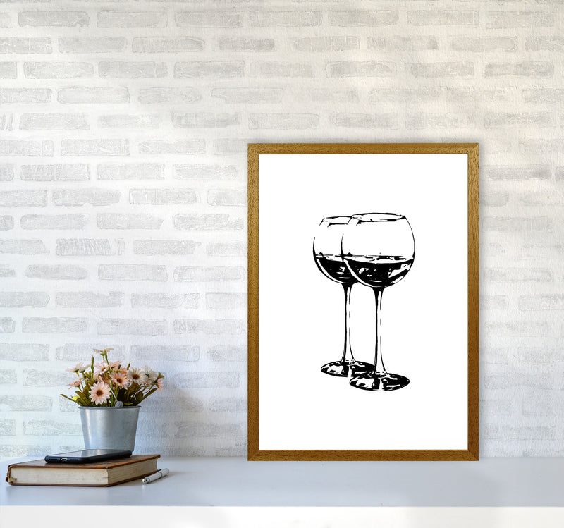 Black Wine Glasses Modern Print, Framed Kitchen Wall Art A2 Print Only