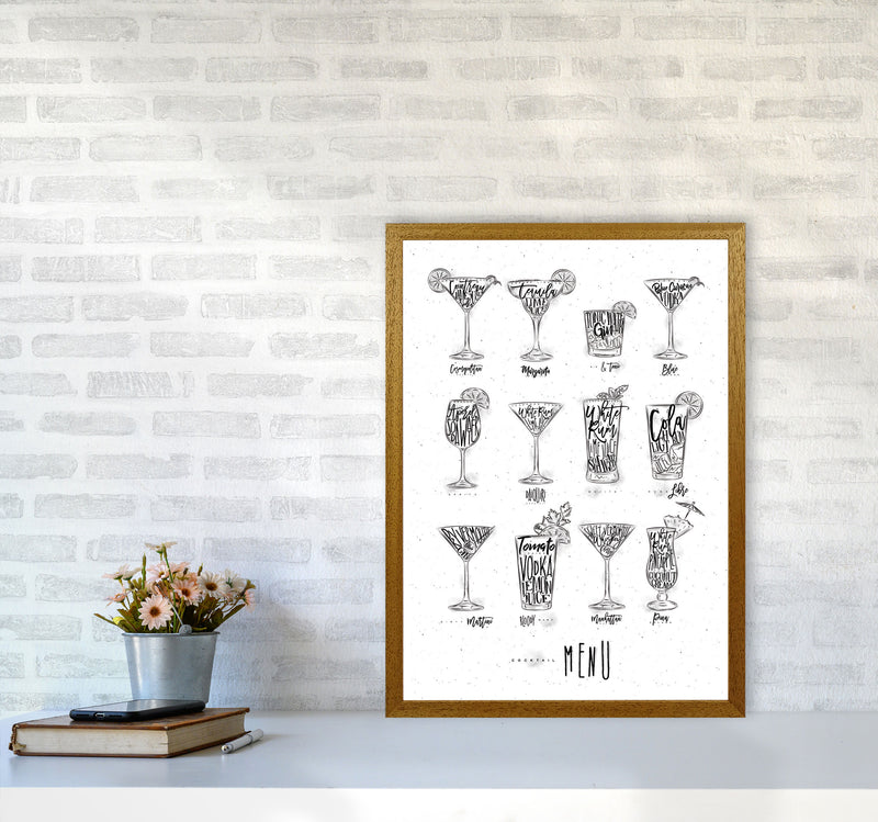Cocktails Menu Modern Print, Framed Kitchen Wall Art A2 Print Only