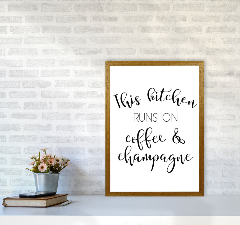 This Kitchen Runs On Coffee And Champagne Modern Print, Framed Kitchen Wall Art A2 Print Only