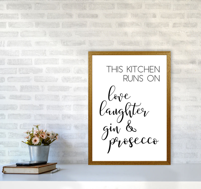 This Kitchen Runs On Love Laughter Gin & Prosecco Print, Framed Kitchen Wall Art A2 Print Only