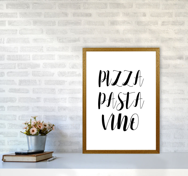 Pizza Pasta Vino Modern Print, Framed Kitchen Wall Art A2 Print Only