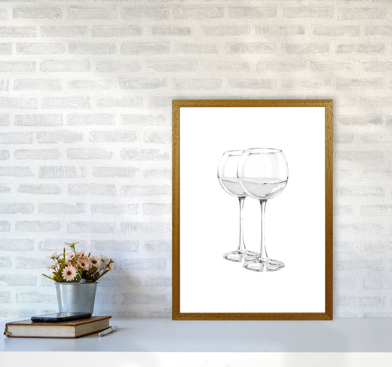 White Wine Glasses Modern Print, Framed Kitchen Wall Art A2 Print Only