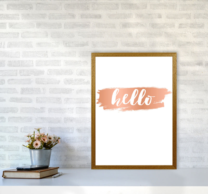 Hello Rose Gold Framed Typography Wall Art Print A2 Print Only