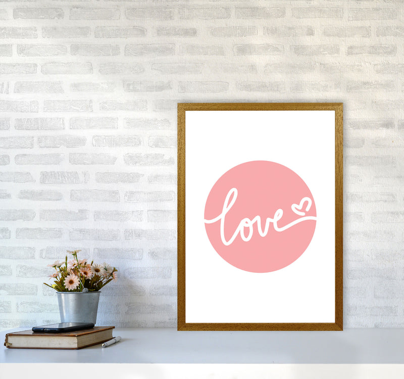 Love Pink Circle Framed Typography Wall Art Print A2 Print Only