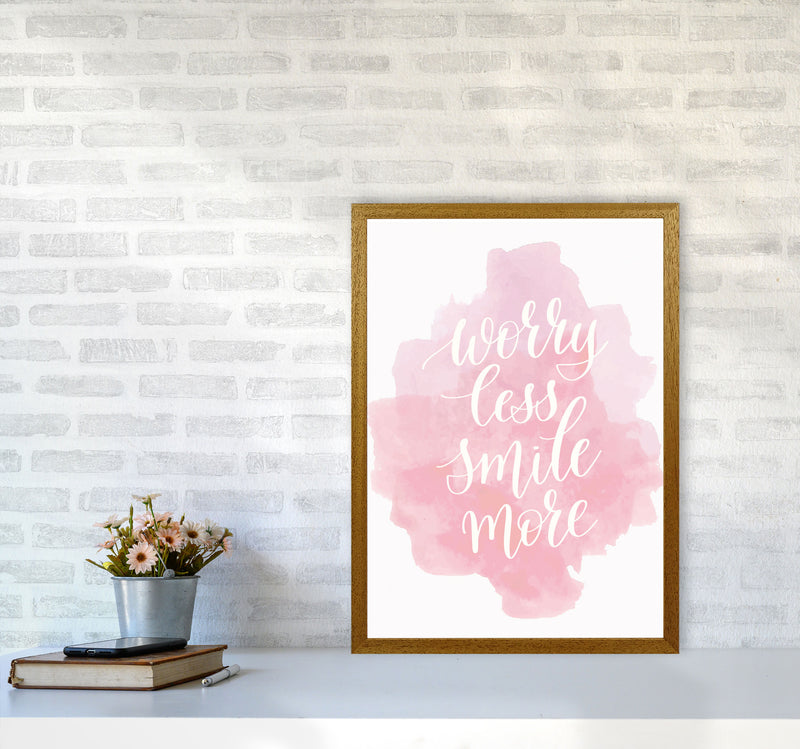 Worry Less Smile More Pink Watercolour Modern Print A2 Print Only
