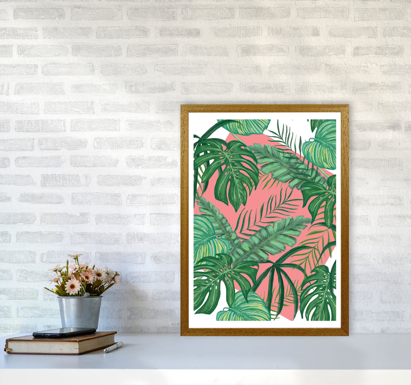 Abstract Leaves With Pink Background Modern Print, Framed Botanical Nature Art A2 Print Only