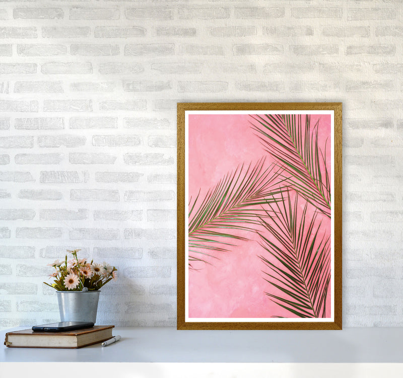 Pink Palm Leaves Modern Print, Framed Botanical & Nature Art Print A2 Print Only
