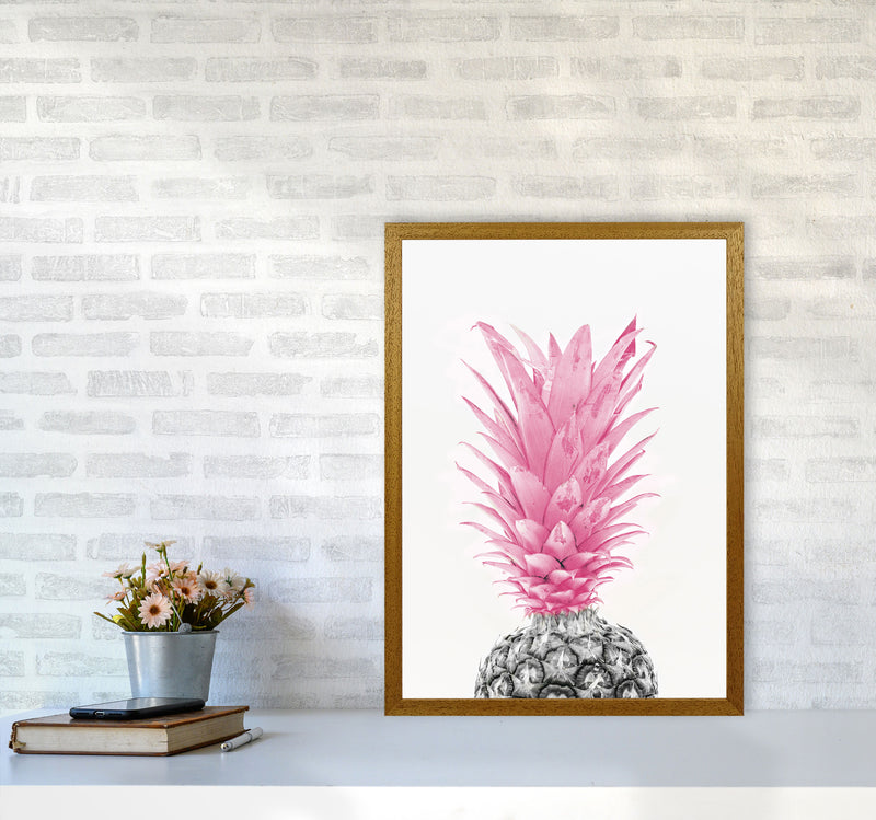 Black And Pink Pineapple Modern Print, Framed Kitchen Wall Art A2 Print Only
